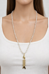 Simon 24" Bead Necklace With Fish