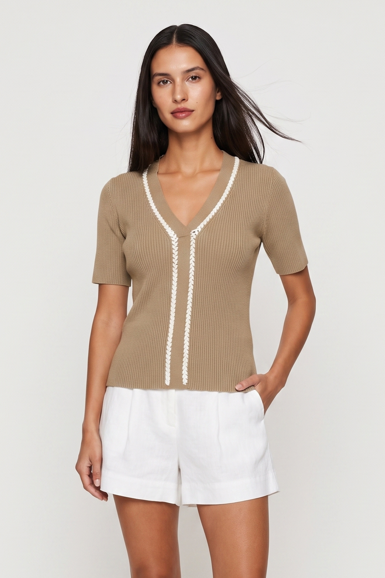 Sutton Rope Ribbed V Neck Top