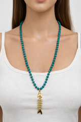 Simon 24" Bead Necklace With Fish