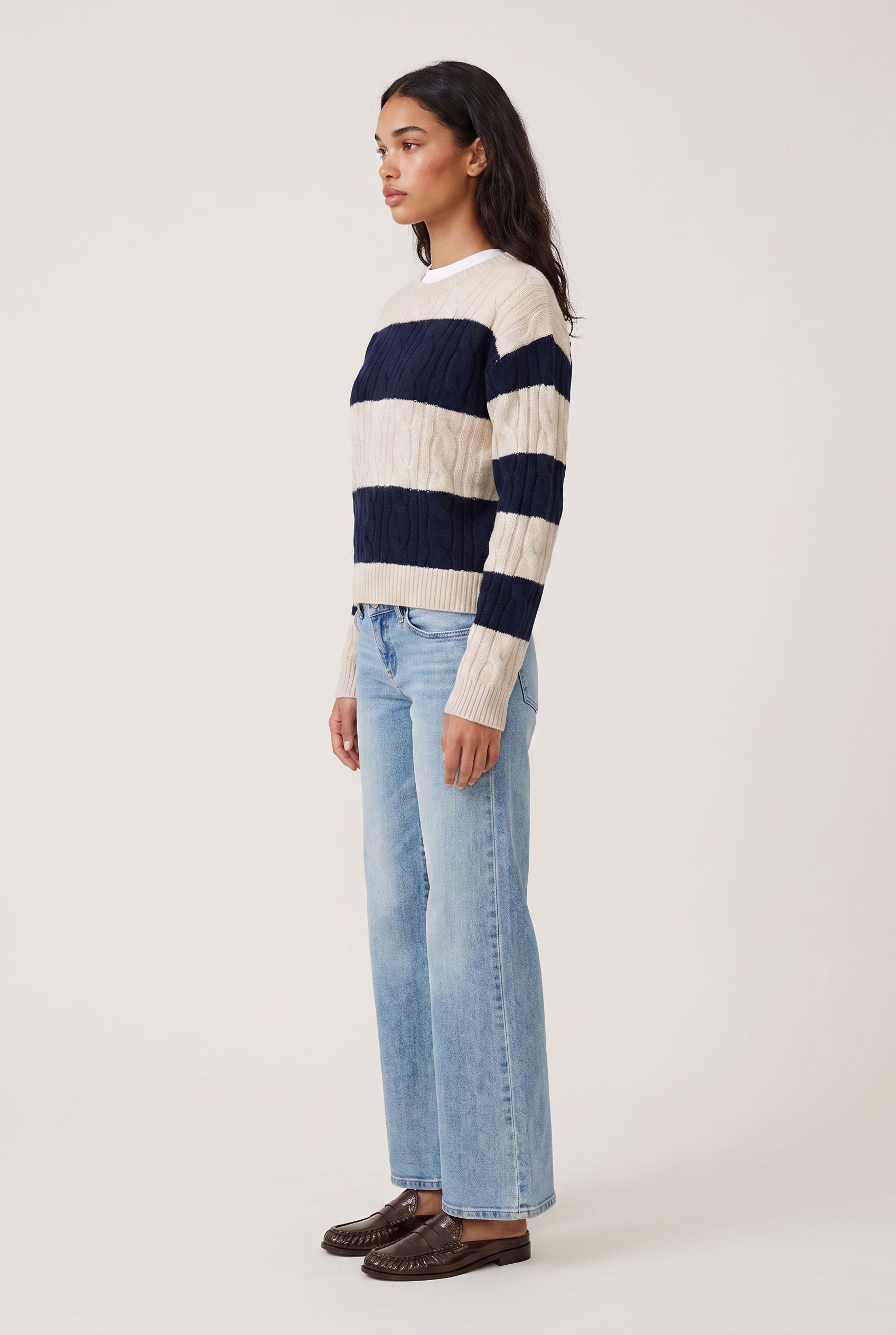 Teddy Stripe Cable Crew