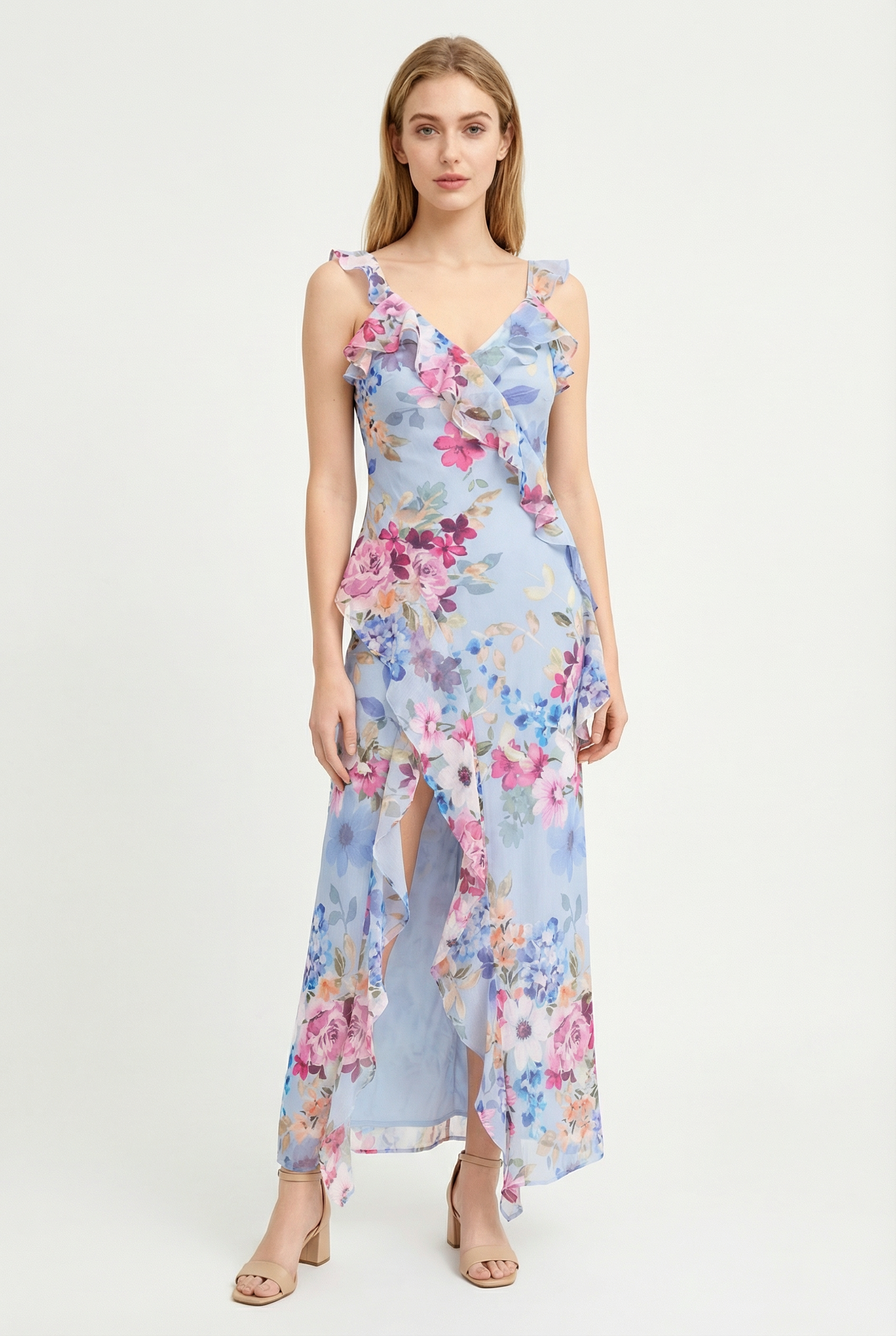 Valentina Ruffle Slit Dress